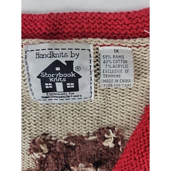 Storybook Knits Cardigan Sweater Women1X  Beige Bear ChristmasTree Hidden Button - Picture 5 of 9